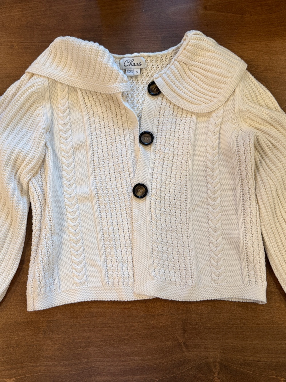 Chaus Cream Cable Knit Button-Front Cardigan